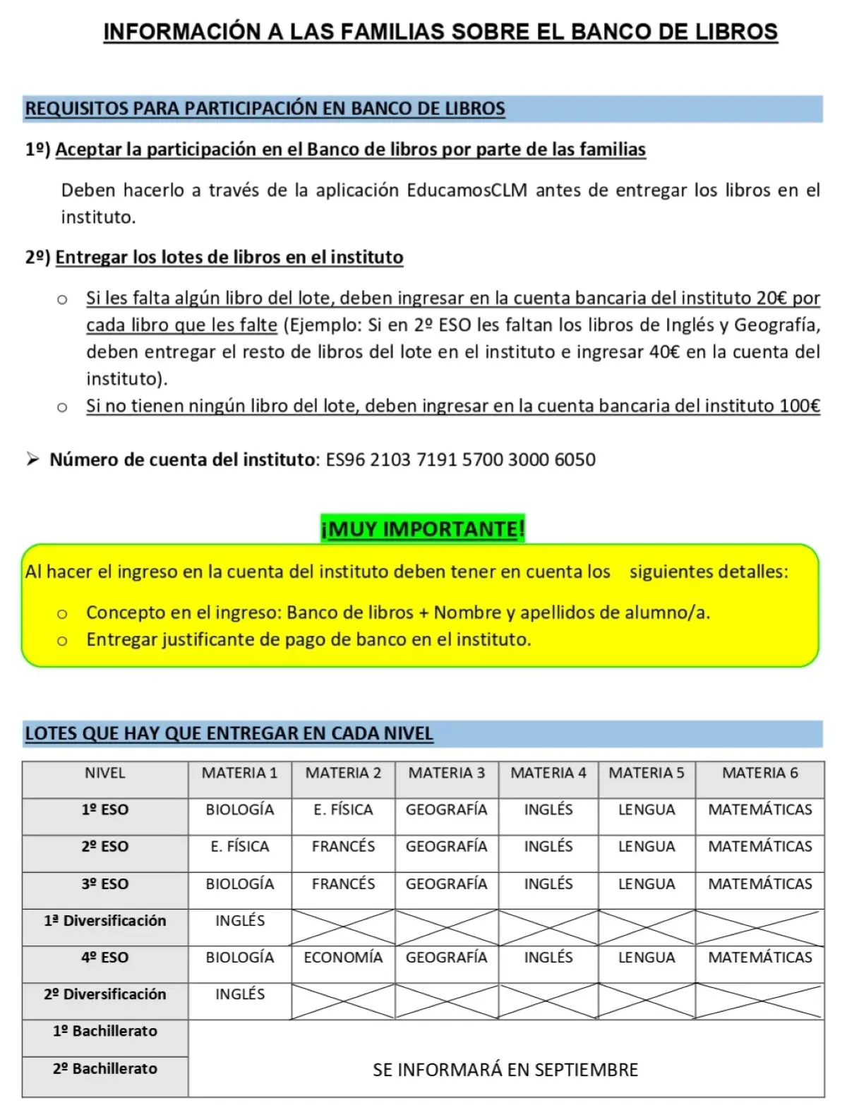 INFORMACIÓN BANCO DE LIBROS. CURSO 2025/26